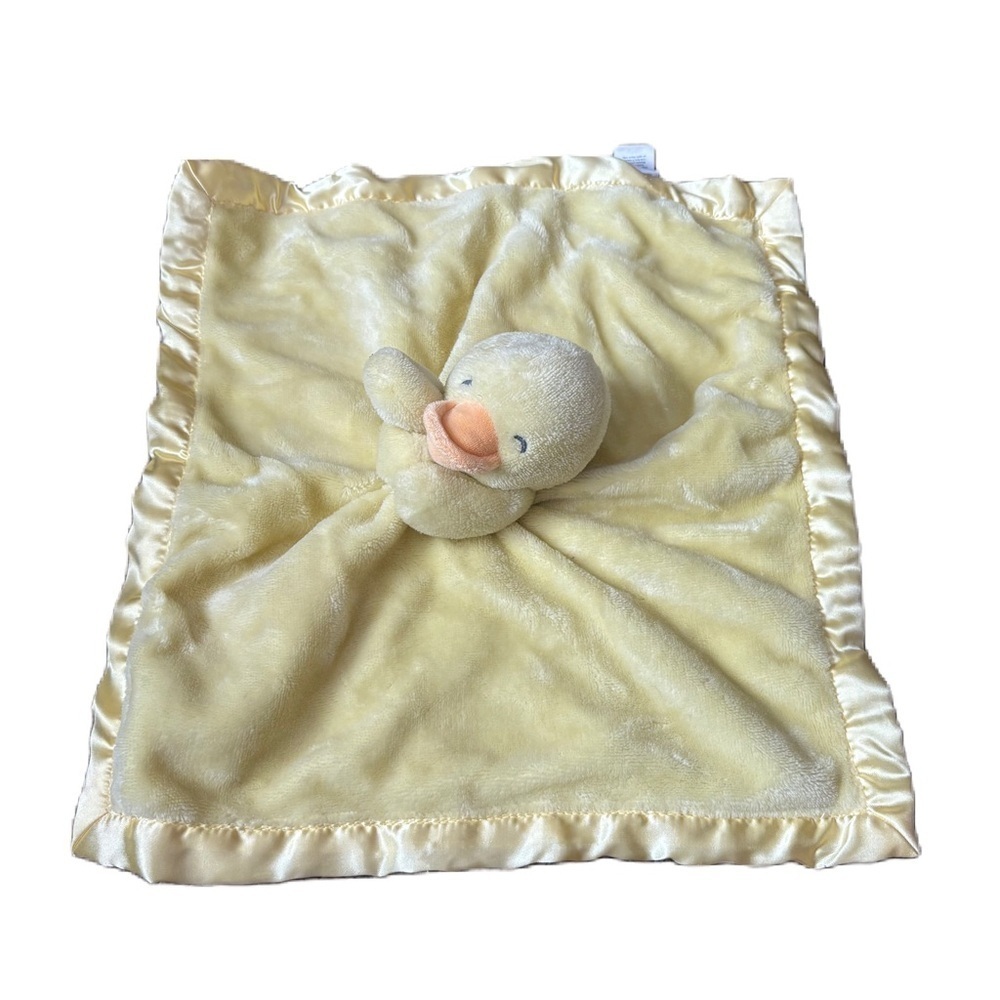 Carters Duck Lovey Security Blanket Closed Eyes Yellow Silky Satin Trim & Back